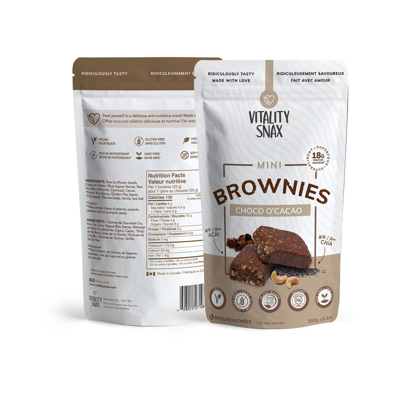 A bag of brownies with ingredients on the side.