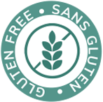 A green and white logo with the words gluten free sans gluten