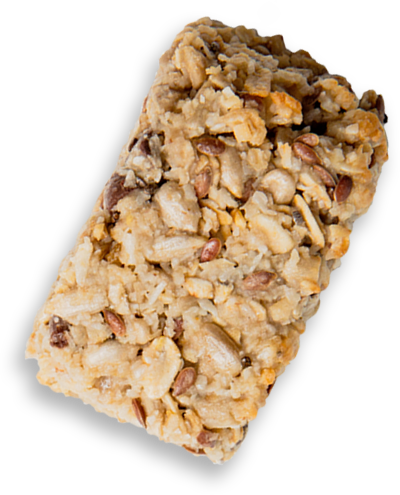 A close up of a cereal bar on a black background