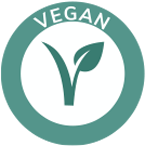 A green and white logo with the word vegan.